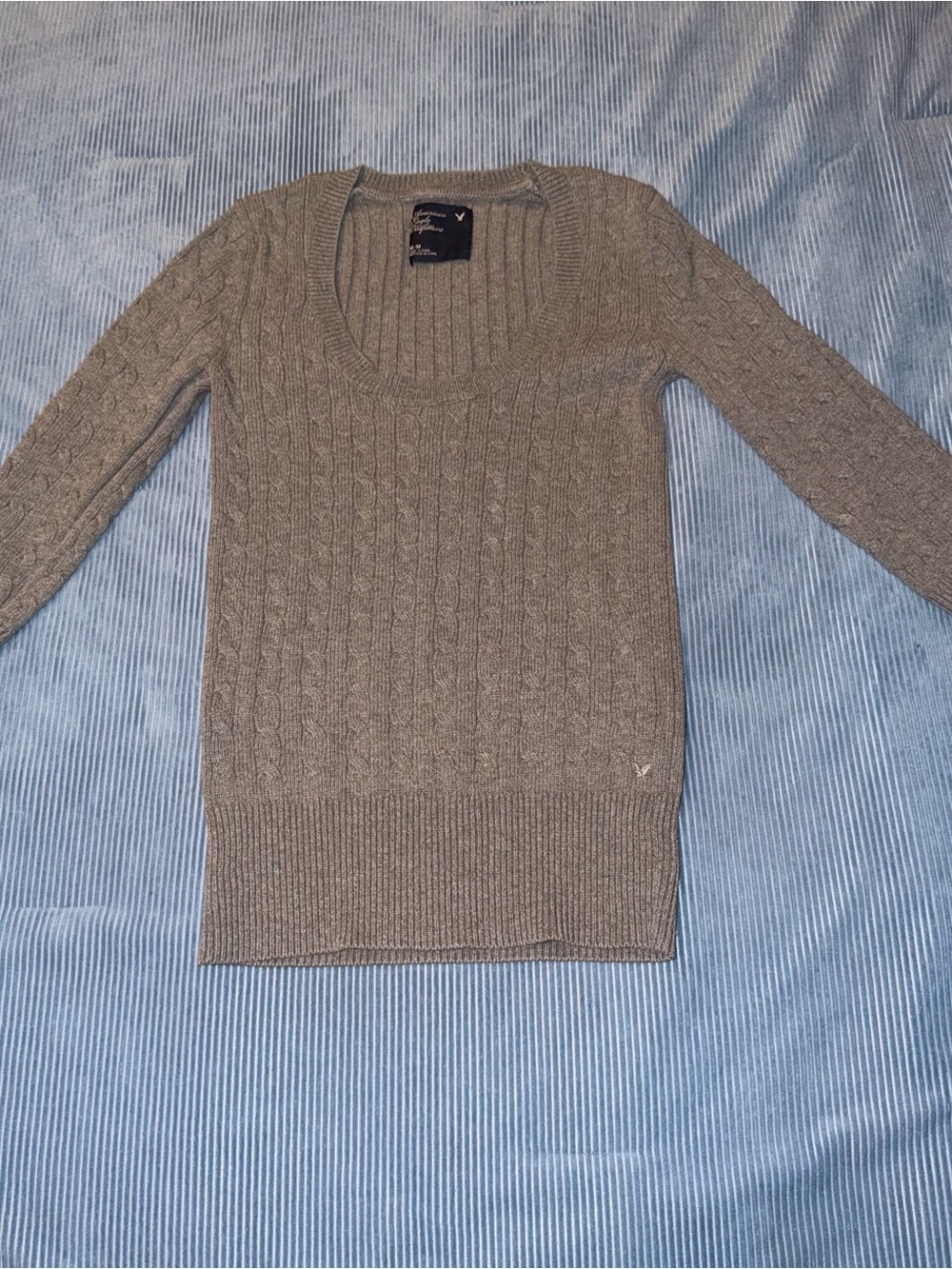 American Eagle Outfitters Women's Gray Cable Scoop Neck Sweater